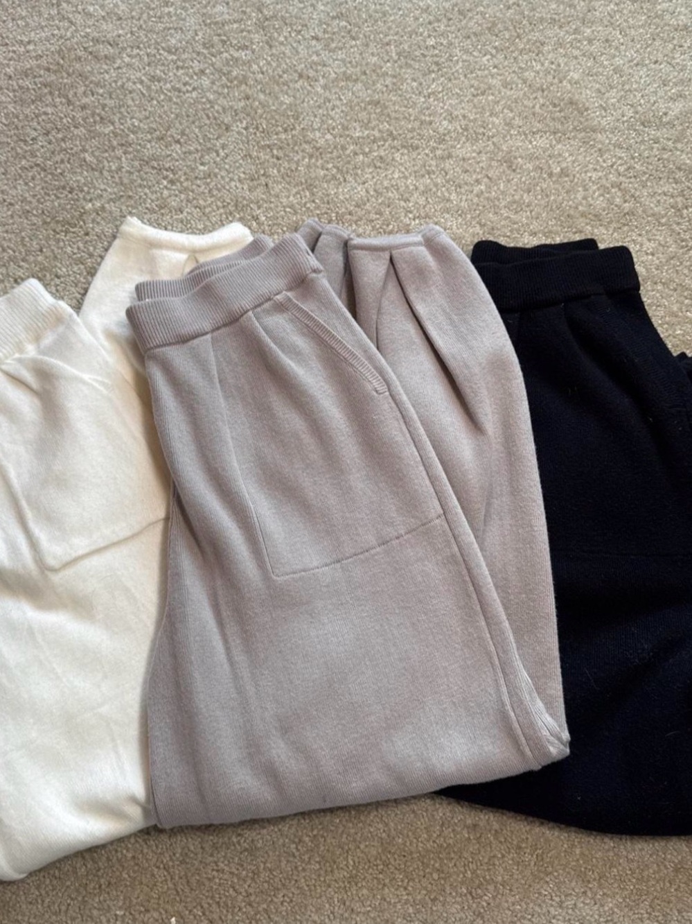 Cozy Knit Joggers Trio - Set of 3 Cream, Grey, Black